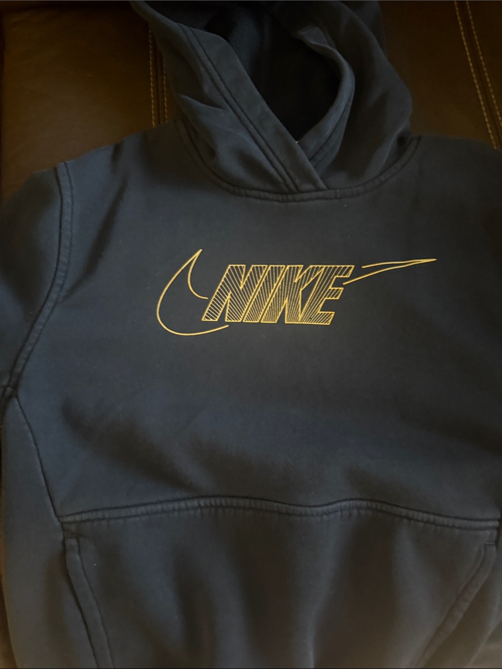 Nike Men’s Black Crewneck Hoodie with Gold Swoosh